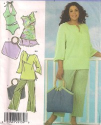 4607 Simplicity ALI STRETCH 2 PC SWIMSUIT, CROP BOTTOMS, BAG PATTERN 18-32W 2 sizes Uncut